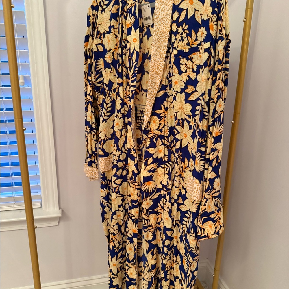 NWT Free People Blue and Cream Floral Kimono Duster Size S - Picture 8 of 15
